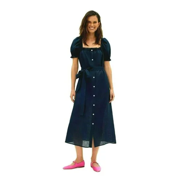 chinese dress ladies Brigitte Linen Midi Dress - Bouquets